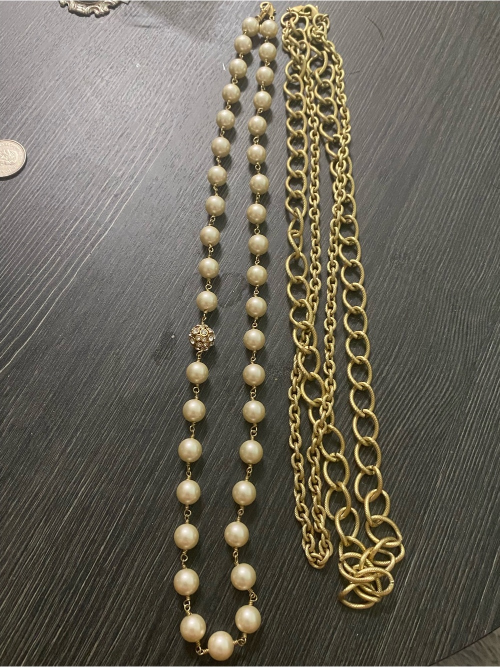 Gold-tone set of 2 Pearl Station Long Necklace and golden tone